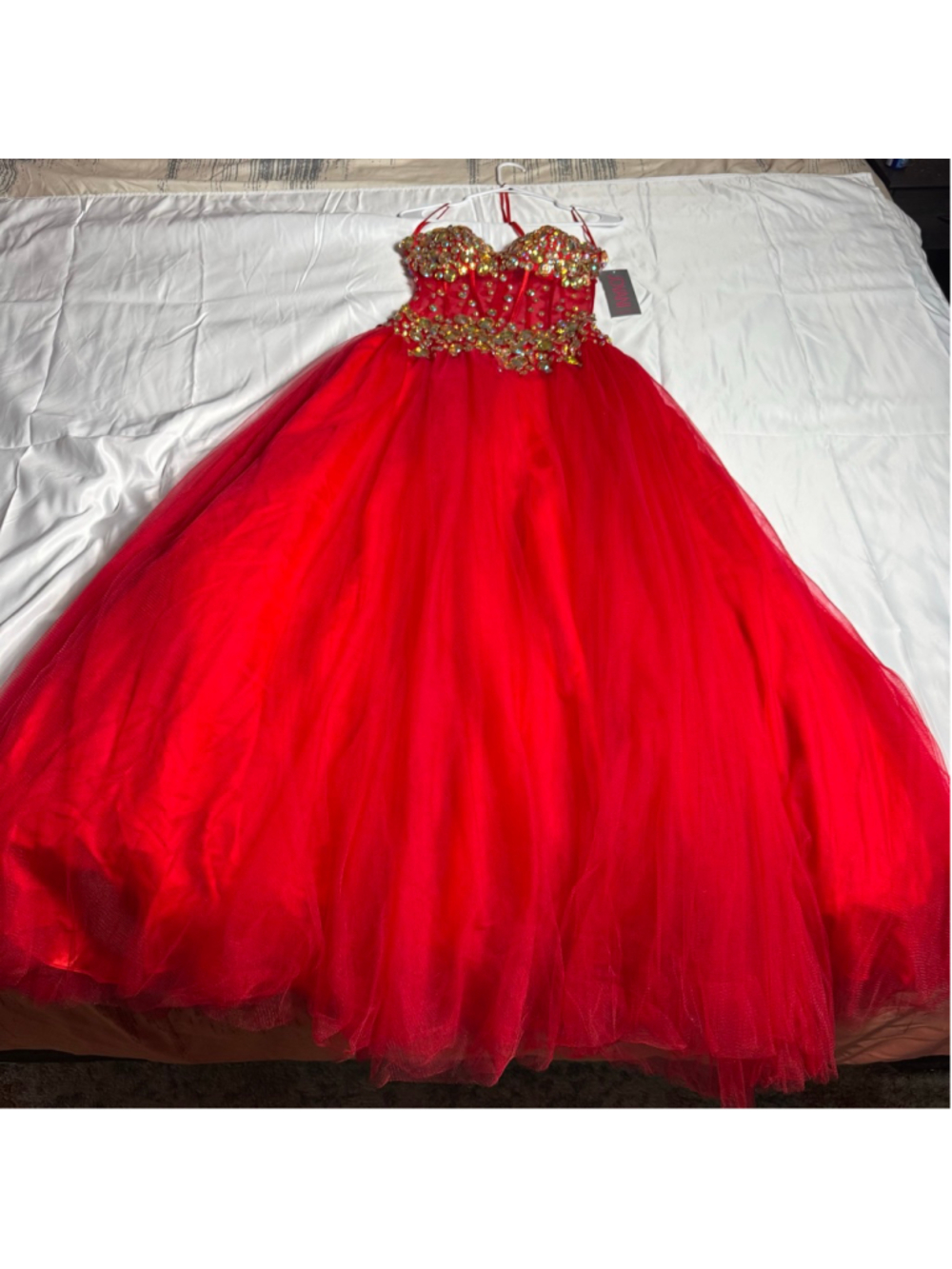 Women's Jovani Red Gold Embellished Prom Dress Size 6